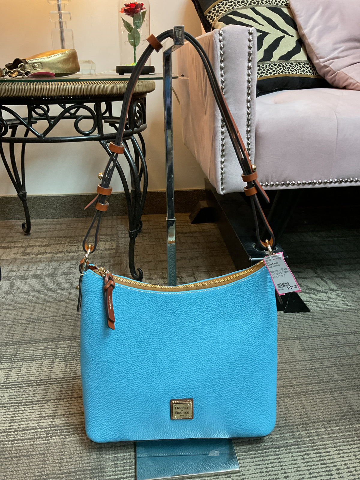 Dooney & Bourke Purse Caribbean blue textured leather small hobo