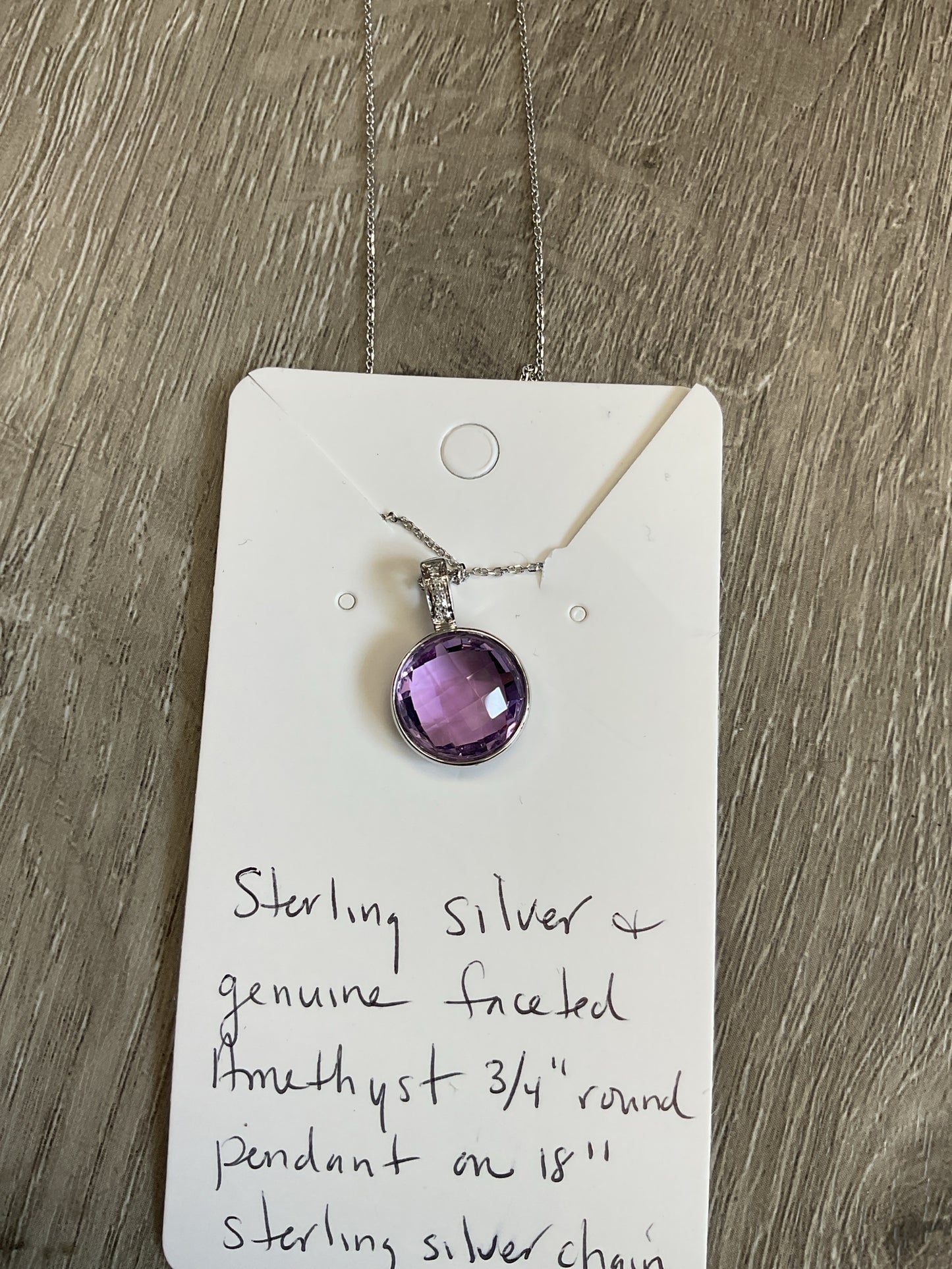 Sterling Silver Necklace new faceted amethyst pendant