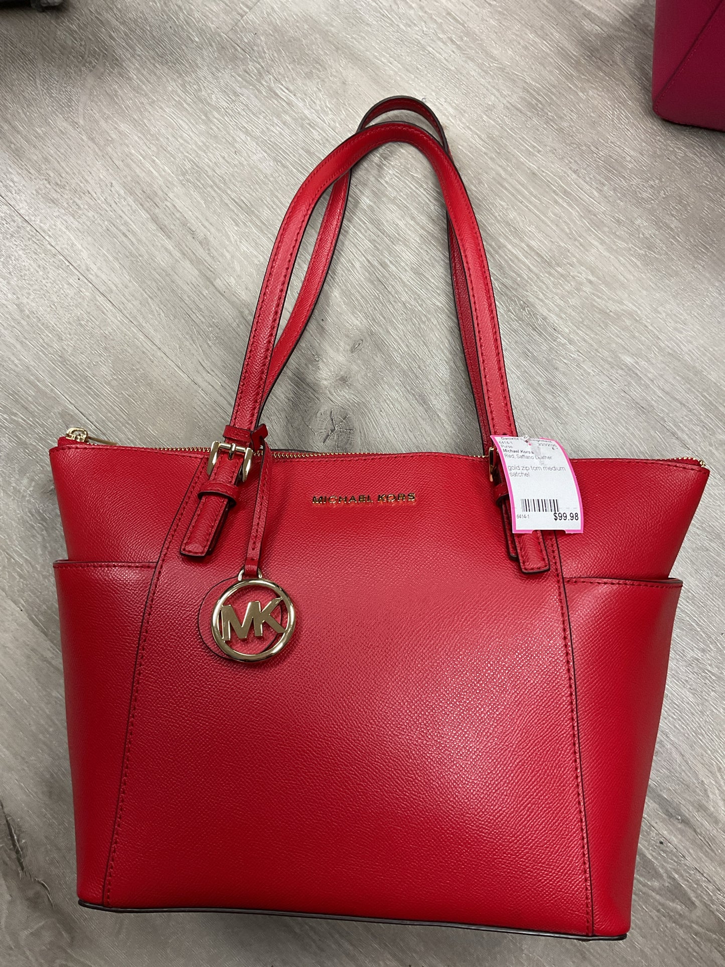 Michael Kors Purse red zip top tote gold zippers