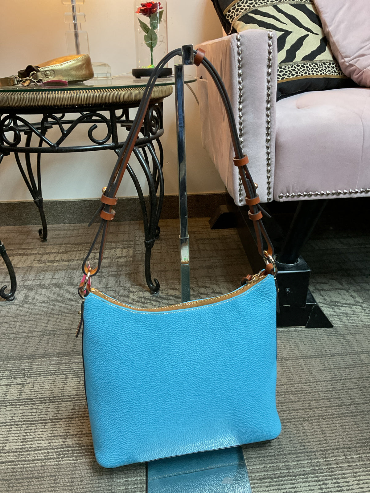 Dooney & Bourke Purse Caribbean blue textured leather small hobo