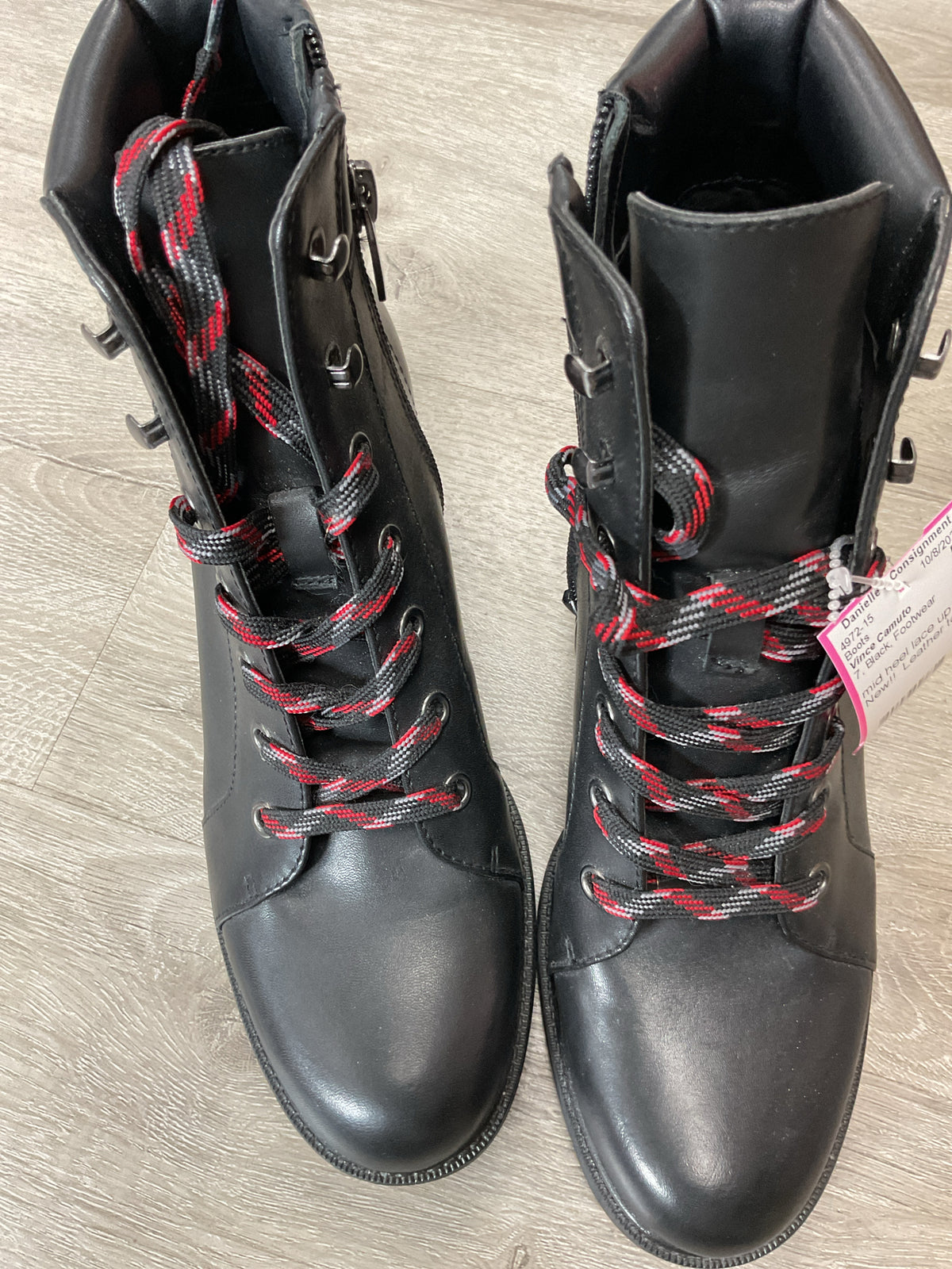 Vince Camuto 7 Black Boots NWOB red lace up heeled  New