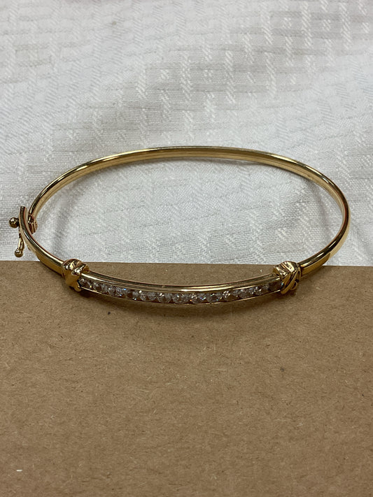 10K Bracelet yellow gold bangle with cz channel
