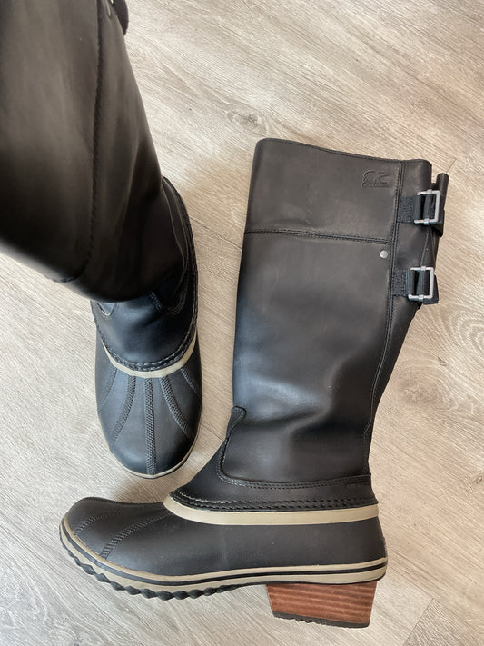 Sorel 10 Black Boots ladies Slimpack riding leather