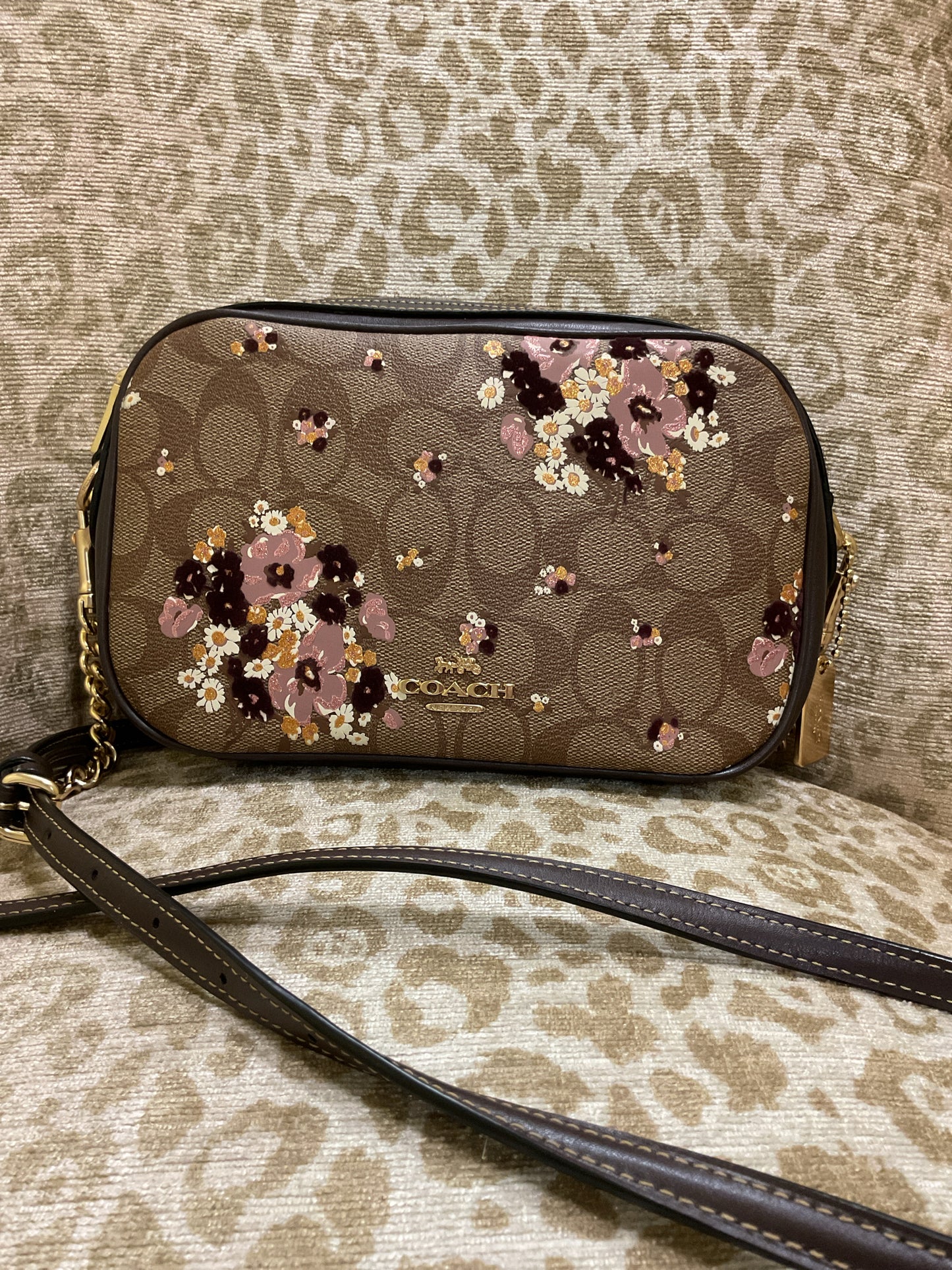 Purse F31433 Isla Chain Crossbody Signature Canvas Floral Flocking