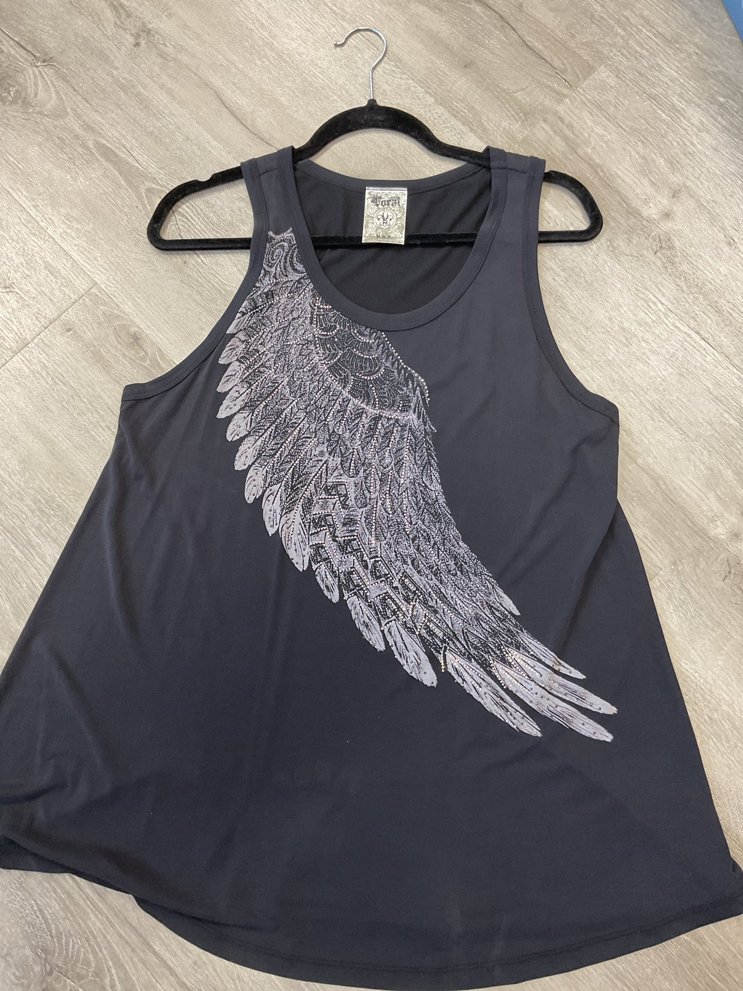 Vocal Size XL Gray Shirt bling rhinestone feather tank top