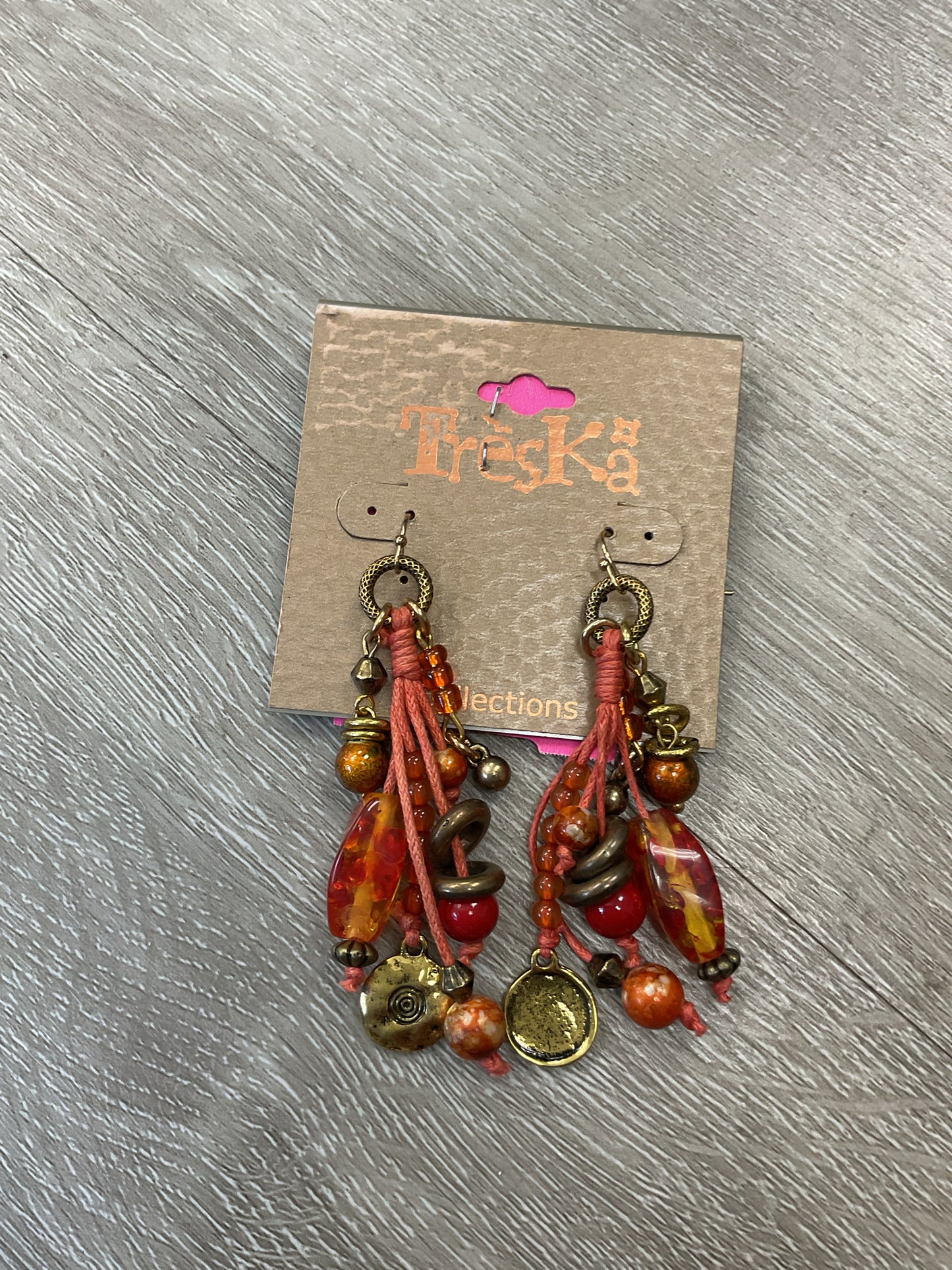 Treska Earrings new long dangle orange and gold beads