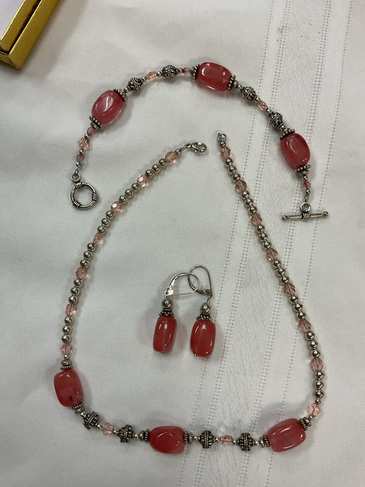 Sterling Silver Necklace cherry quartz necklace earrings and bracelet