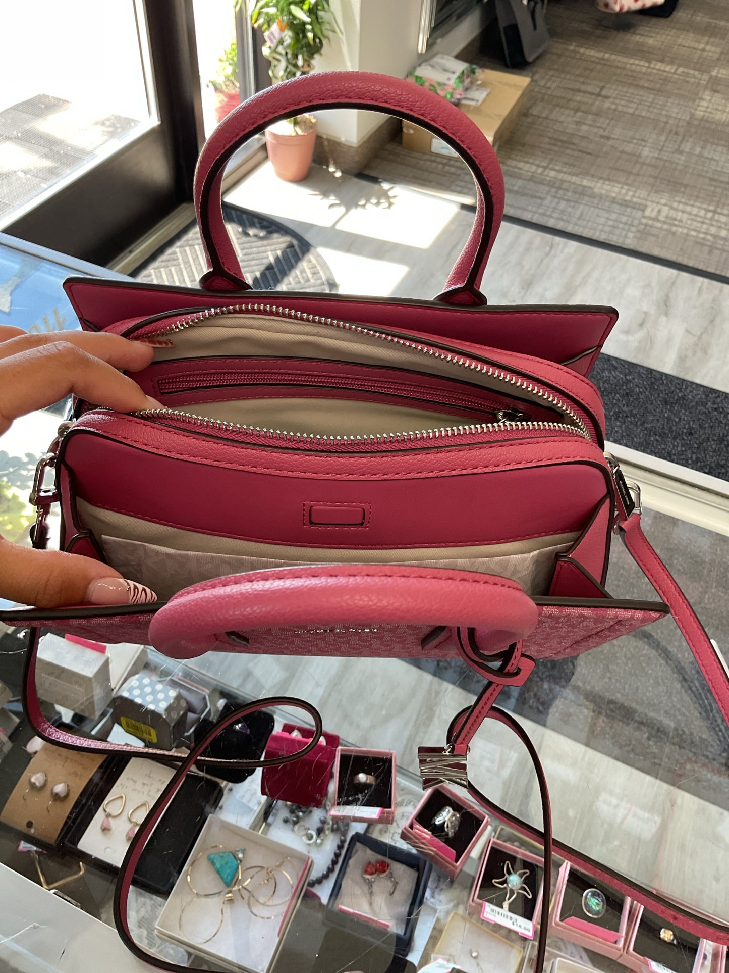 Michael Kors Purse New satchel Pink MK silver hardware crossbody
