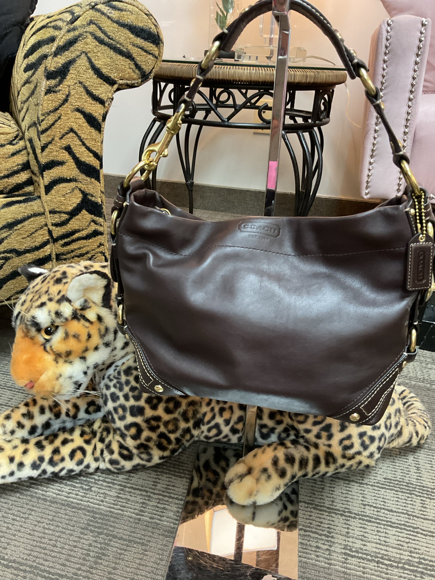 coach Purse Carly Y2K Brown Leather Shoulder Bag #10615 brass Hardware