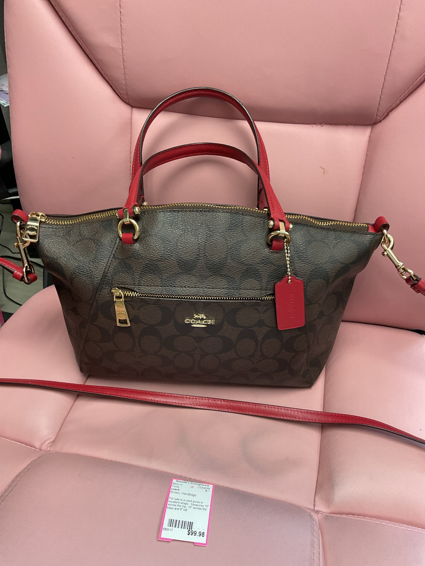 coach Purse Gallery Tote 79998 Chocolate Cherry Signature Canvas Crossbody Satch