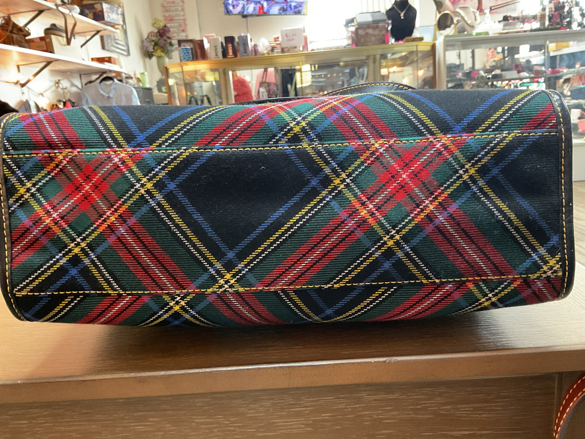 Dooney & Bourke Purse BLACK TARTAN PLAID LEATHER HANDLES MARKET TOTE