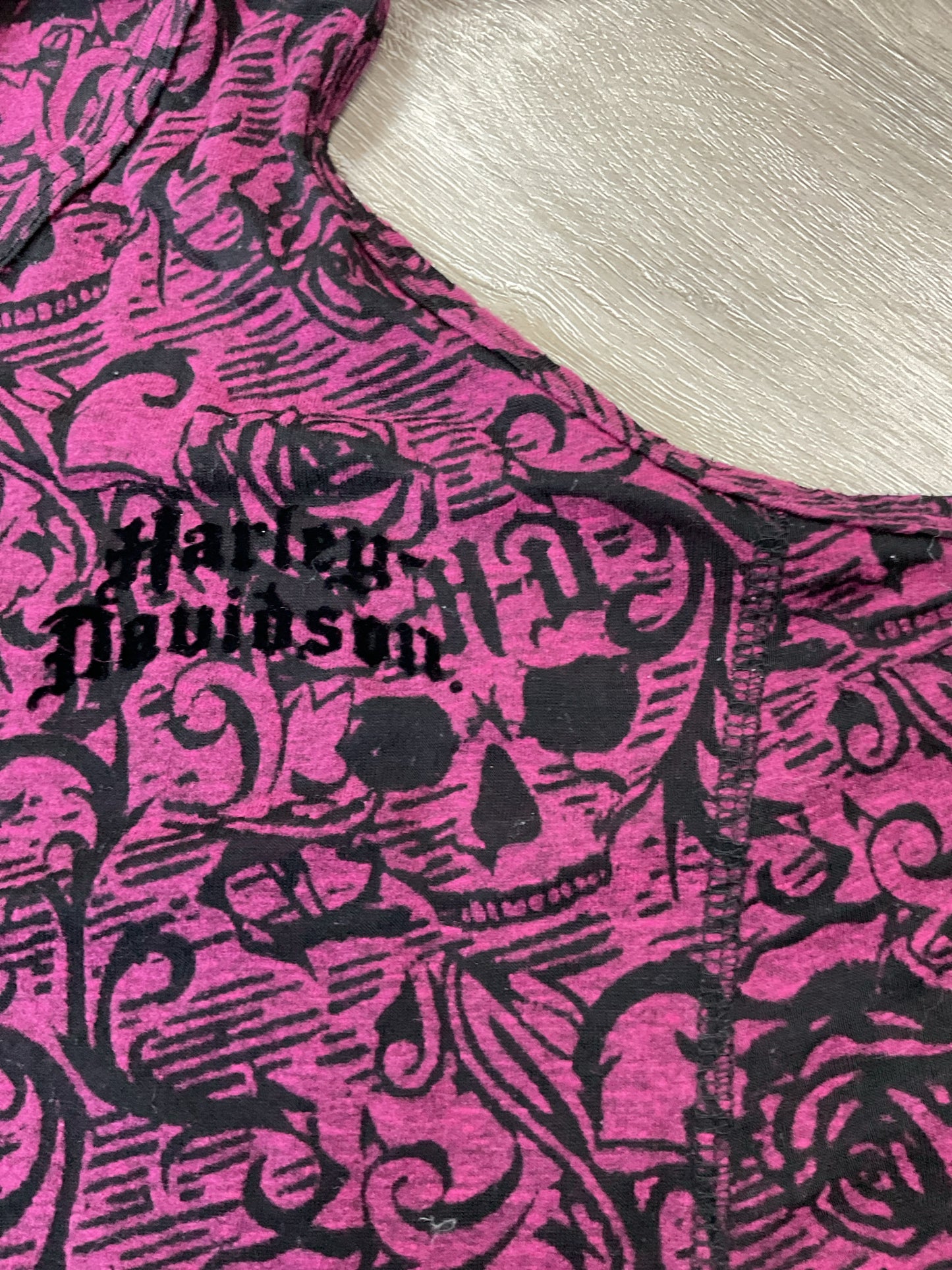 Harley Davidson  Plum Shirt Tank top oversized XL black ghost skull & roses