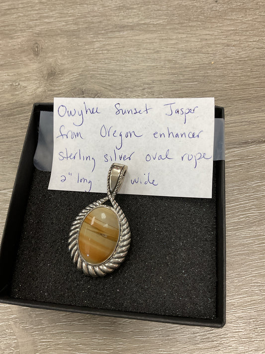 Sterling Silver Brooch Owyhu Sunset Jasper oval rope trim