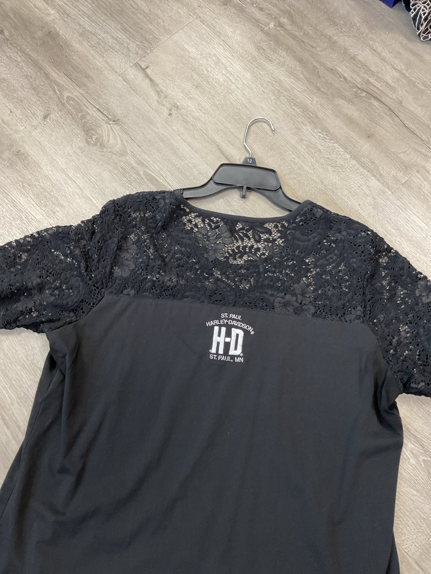 Harley Davidson Size XXL Black Shirt lacey uppoer short sleeve with rhinestones