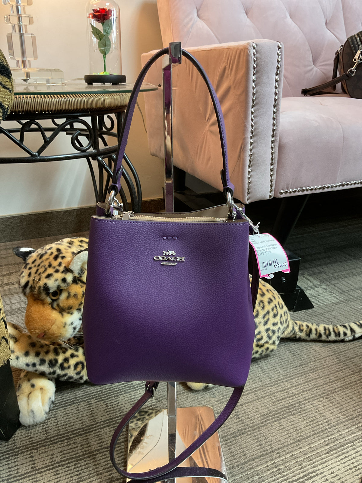 coach Purse Small Town Bucket Bag Model # L2111-C9213 - Purple w/long handle