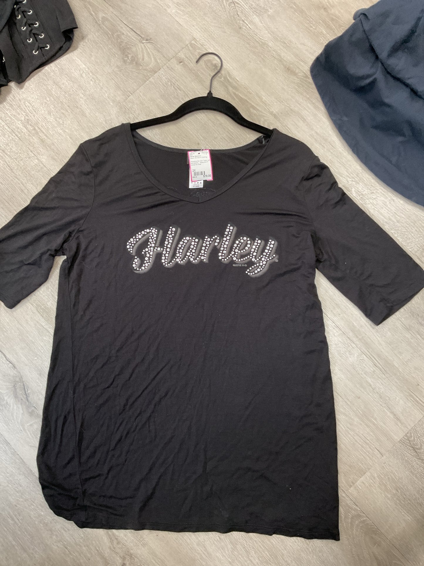Harley Davidson Size 2X Black Shirt short sleeve rhinestone Harley