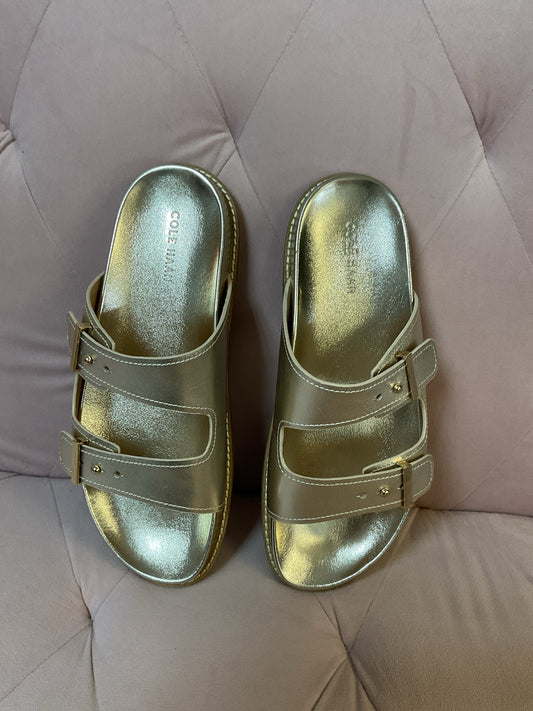 Cole Haan 9 Gold Sandals leather slides flat NWOB