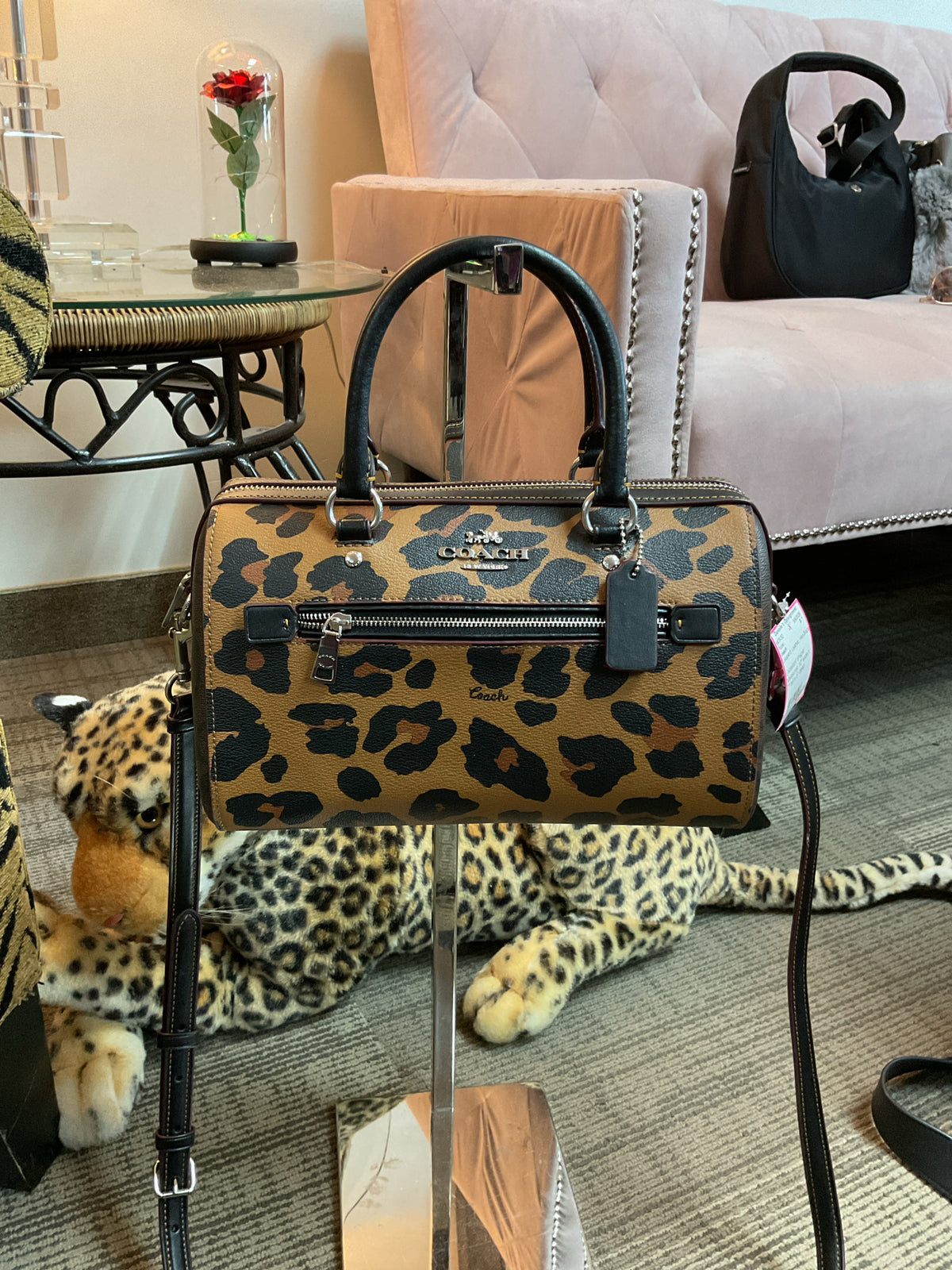 coach Purse CC758 Rowan Satchel In Signature Canvas & Leather With Leopard Print