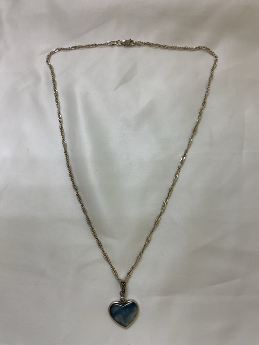 925 Sterling Necklace aquamarine heart on twist chain