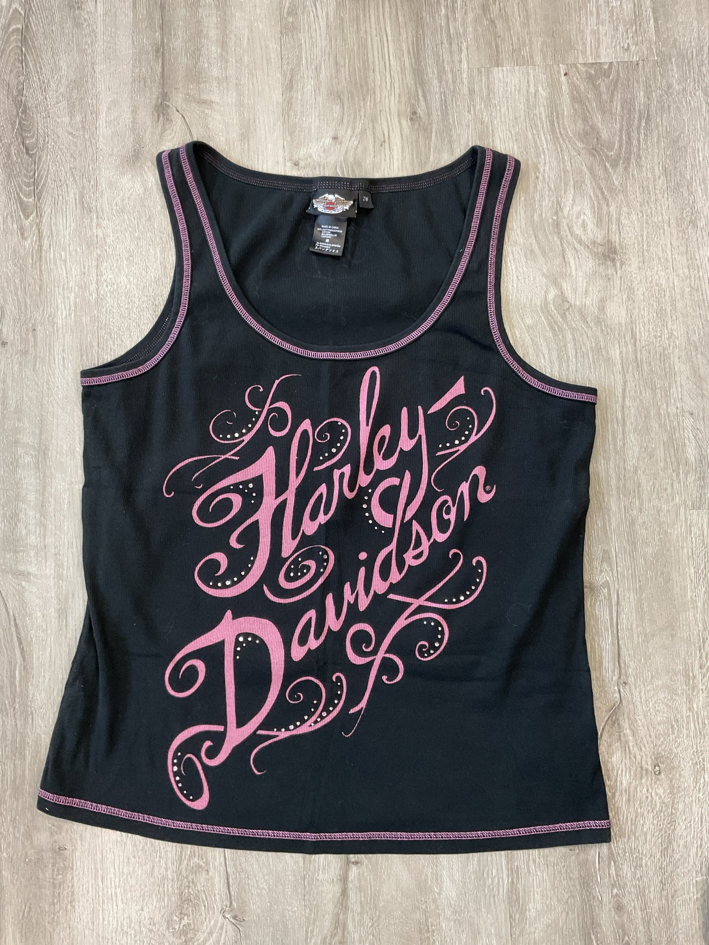 Harley Davidson Size 2w Black Shirt ribbed bling pink print