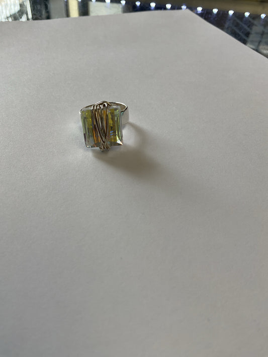 Sterling Silver Ring artist wire yellow & transluscent stone
