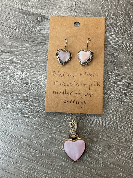 Sterling Silver Earrings pink mother of pearl set with pendant