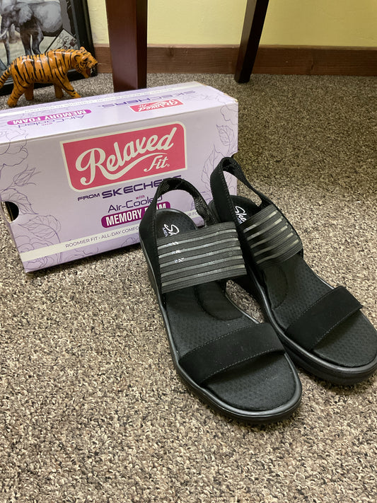 Skechers 8 Black Sandals platform wedge memory foam