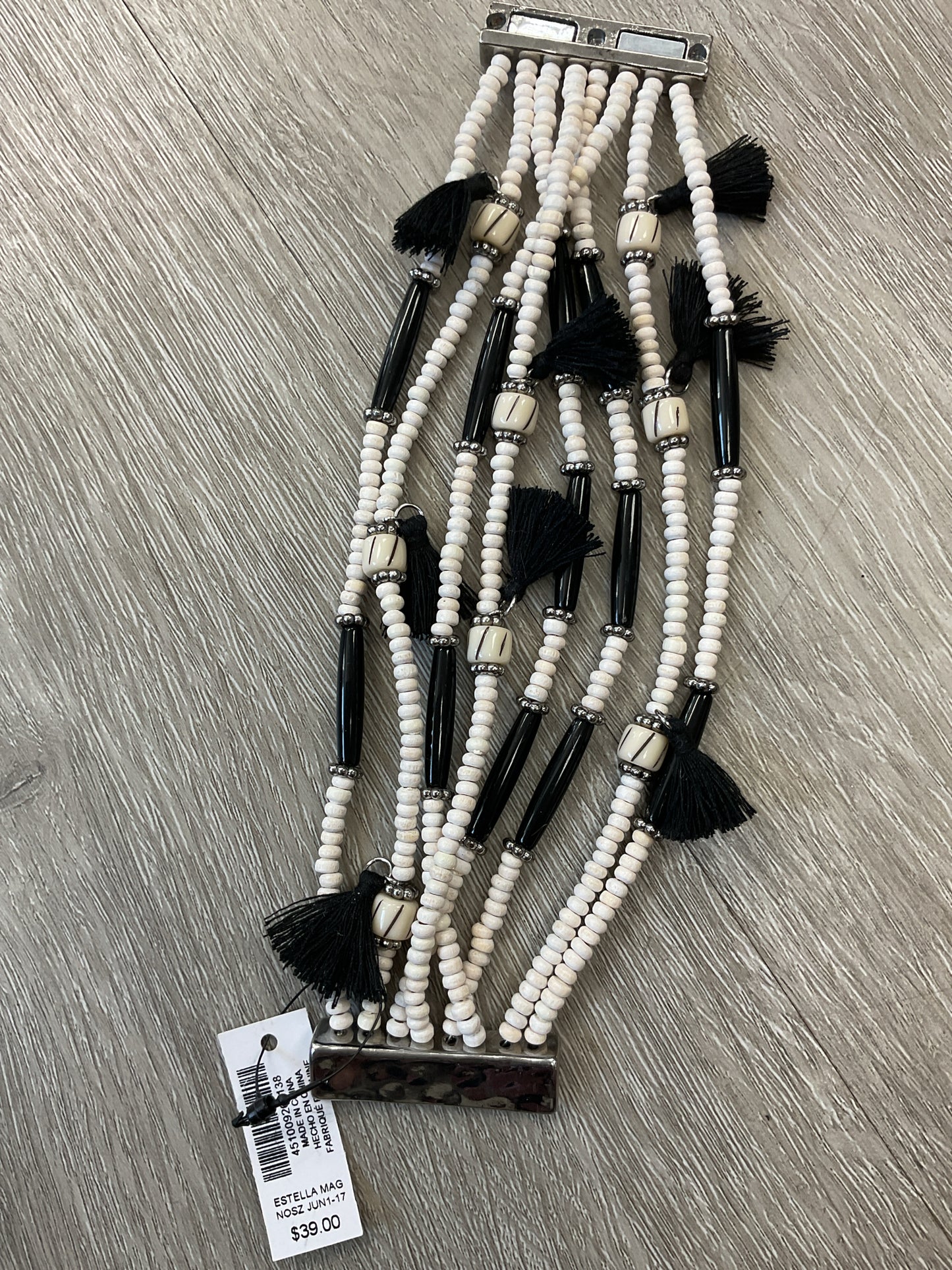 Chico's Bracelet white bead & black tassels cuff