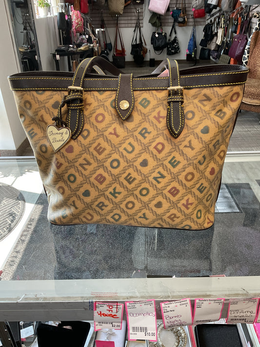 Dooney & Bourke Purse vintage tote tan with hearts and colorful print