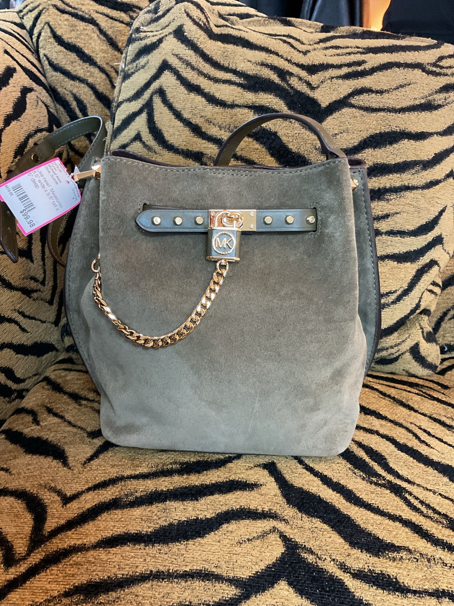 Michael Kors Purse Hamilton Legacy Bag like new olive green suede gold hardware