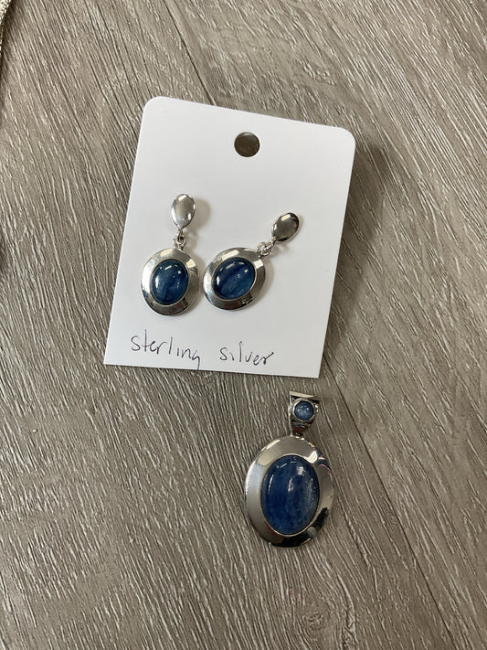 Sterling Silver Pendant blue Kyanite oval with matching earrings