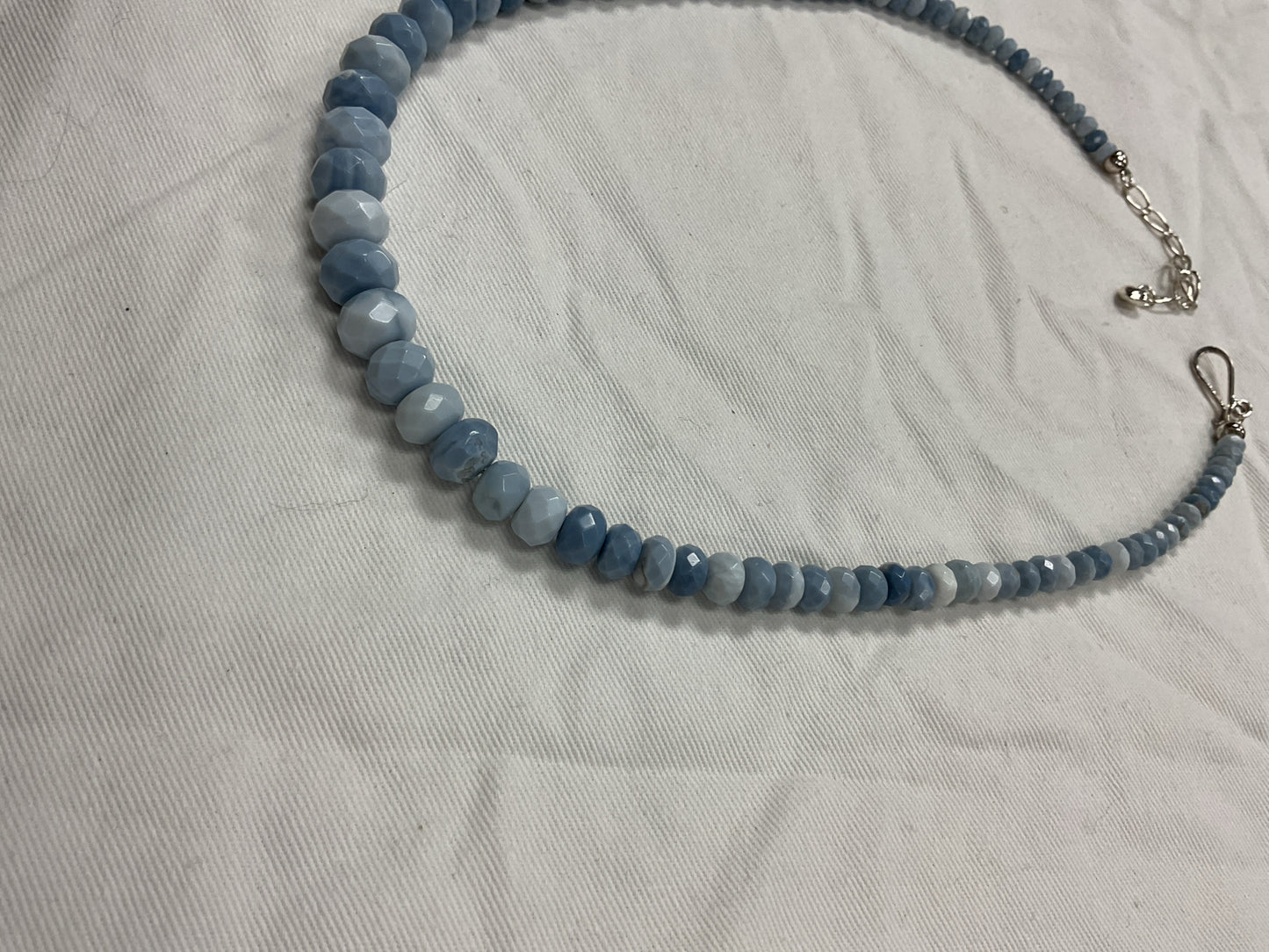 Jay King Necklace shades of blue opal graduated & faceted beads Sterling chain