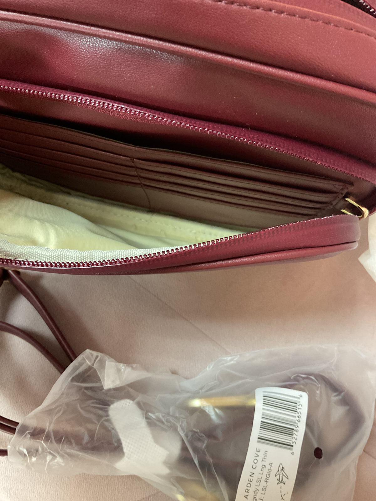 Arden Cove Purse burgundy leather anti theft wire in strap NWOT crossbody