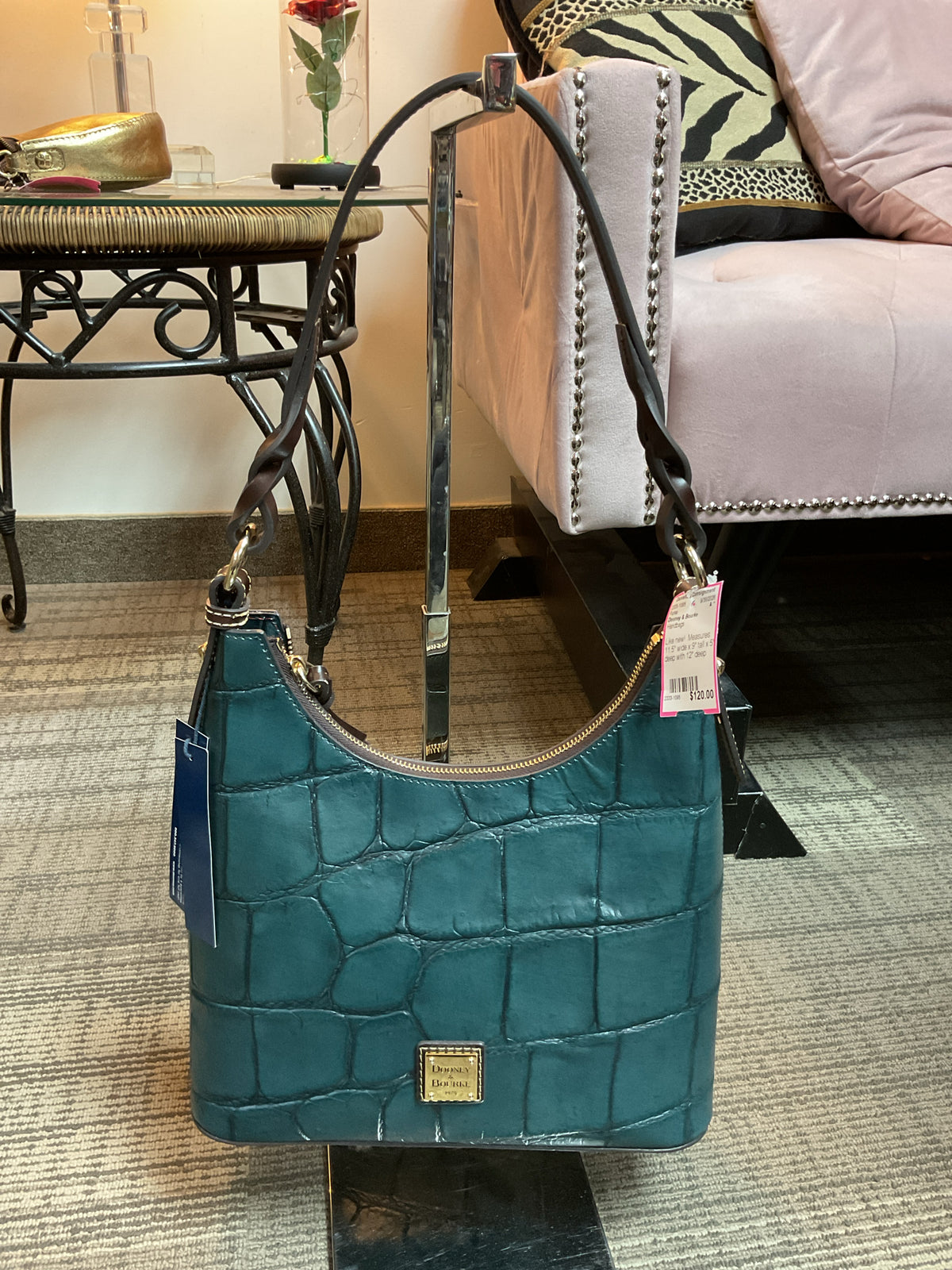 Dooney & Bourke Purse Denison Bryce Hobo teal croco small