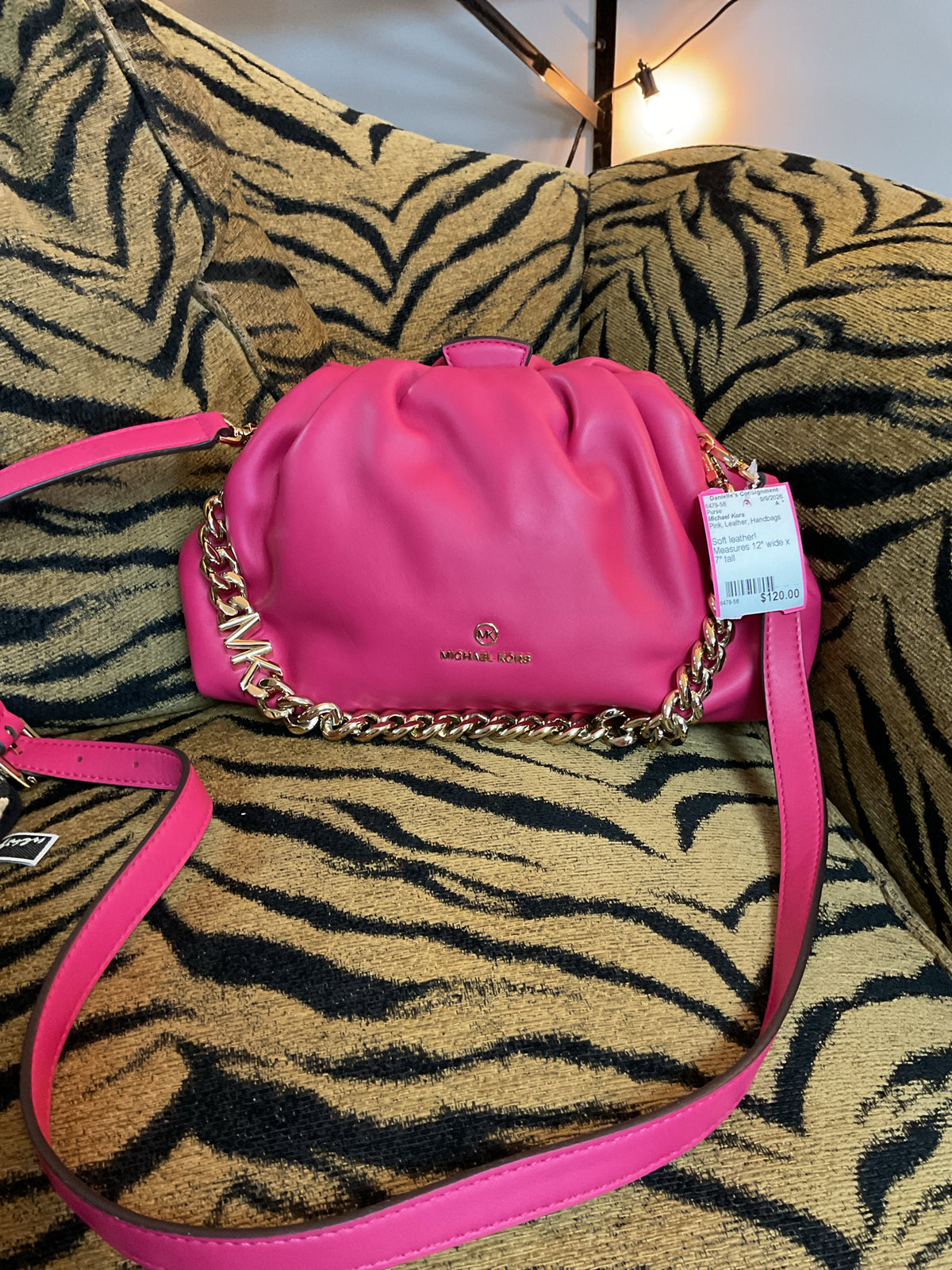 Michael Kors Purse Nola Rubin Convertible clutch crossbody gold chain in front