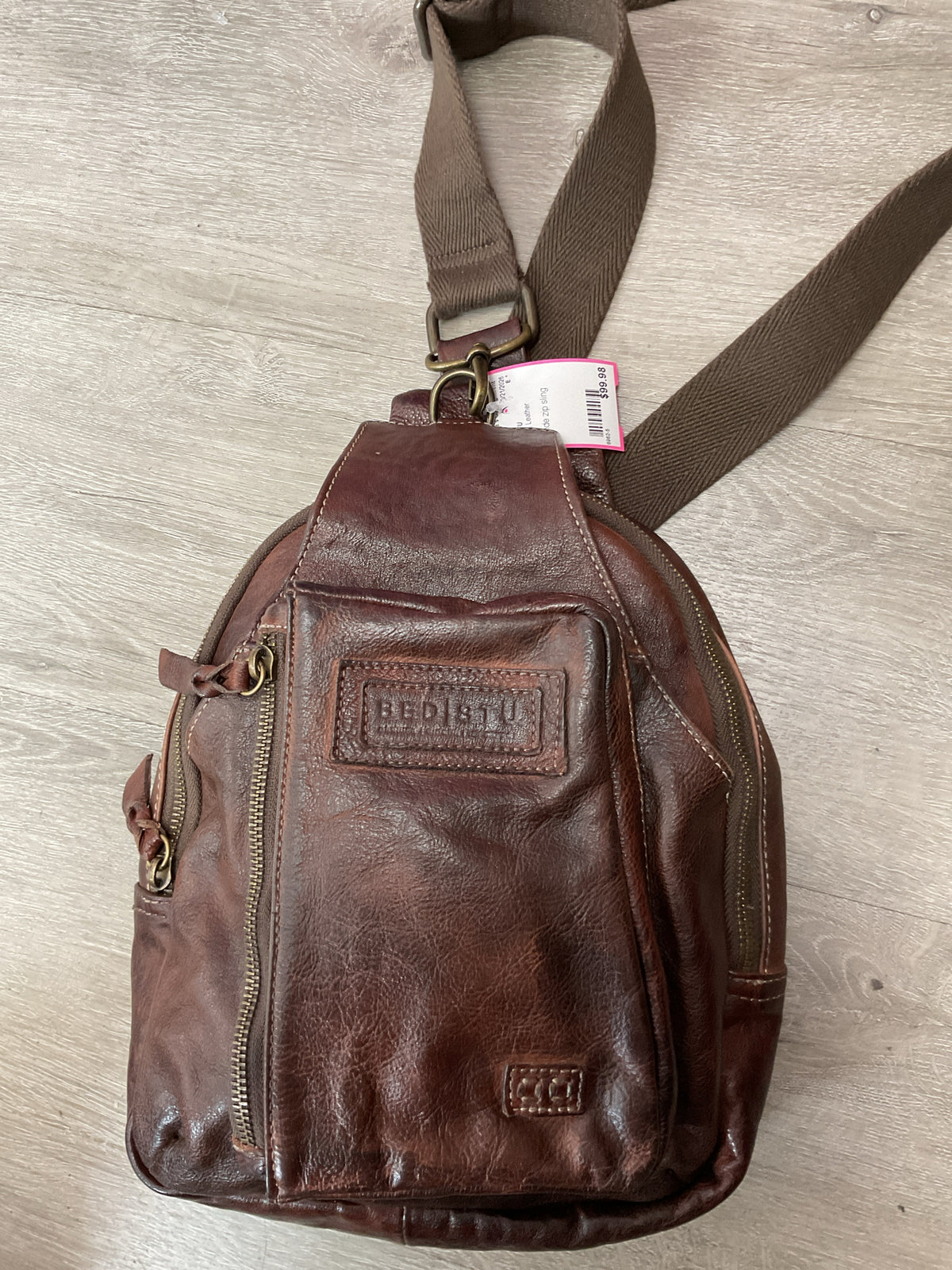 BED STU Purse dark brown sling outside pocket