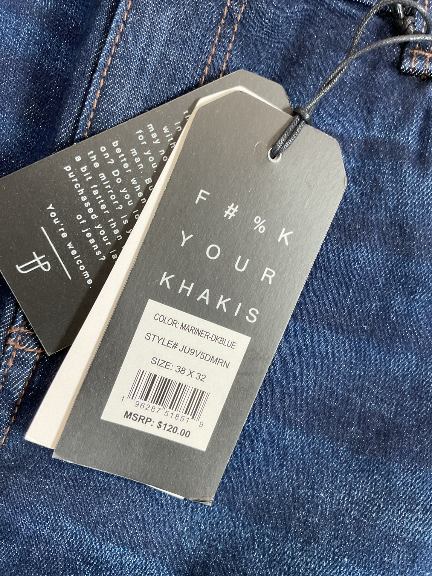Size 38 F#%K Your Khakis Blue Jeans NWT Men's the perfect jean NYC slim 36x32