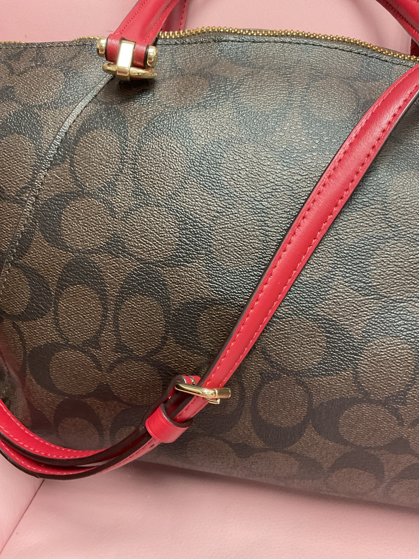 coach Purse Gallery Tote 79998 Chocolate Cherry Signature Canvas Crossbody Satch