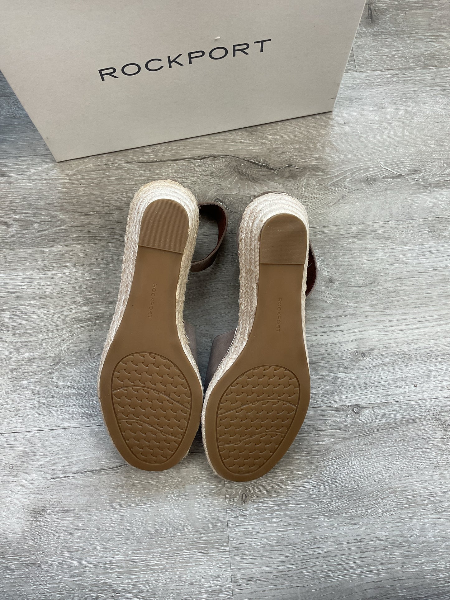Rockport 9 Taupe Sandals Marah ankle strap wedge leather upper