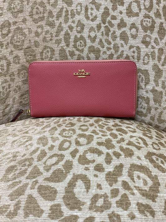 Wallet rose mauve pink zip around gold hardware full size