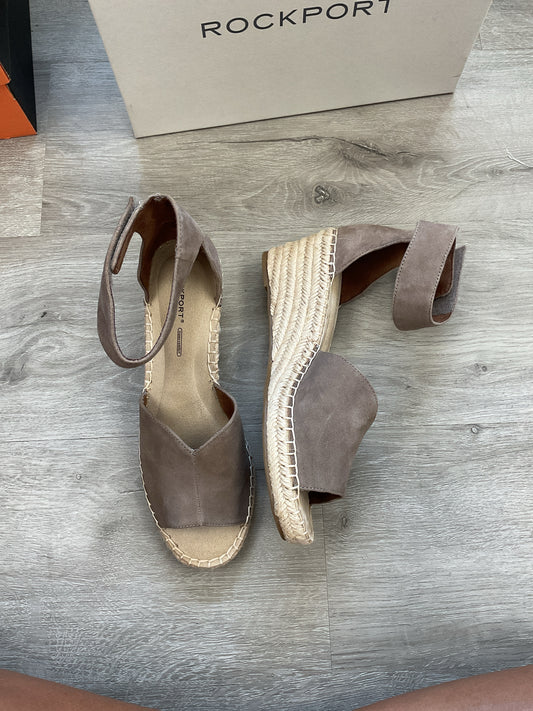 Rockport 9 Taupe Sandals Marah ankle strap wedge leather upper