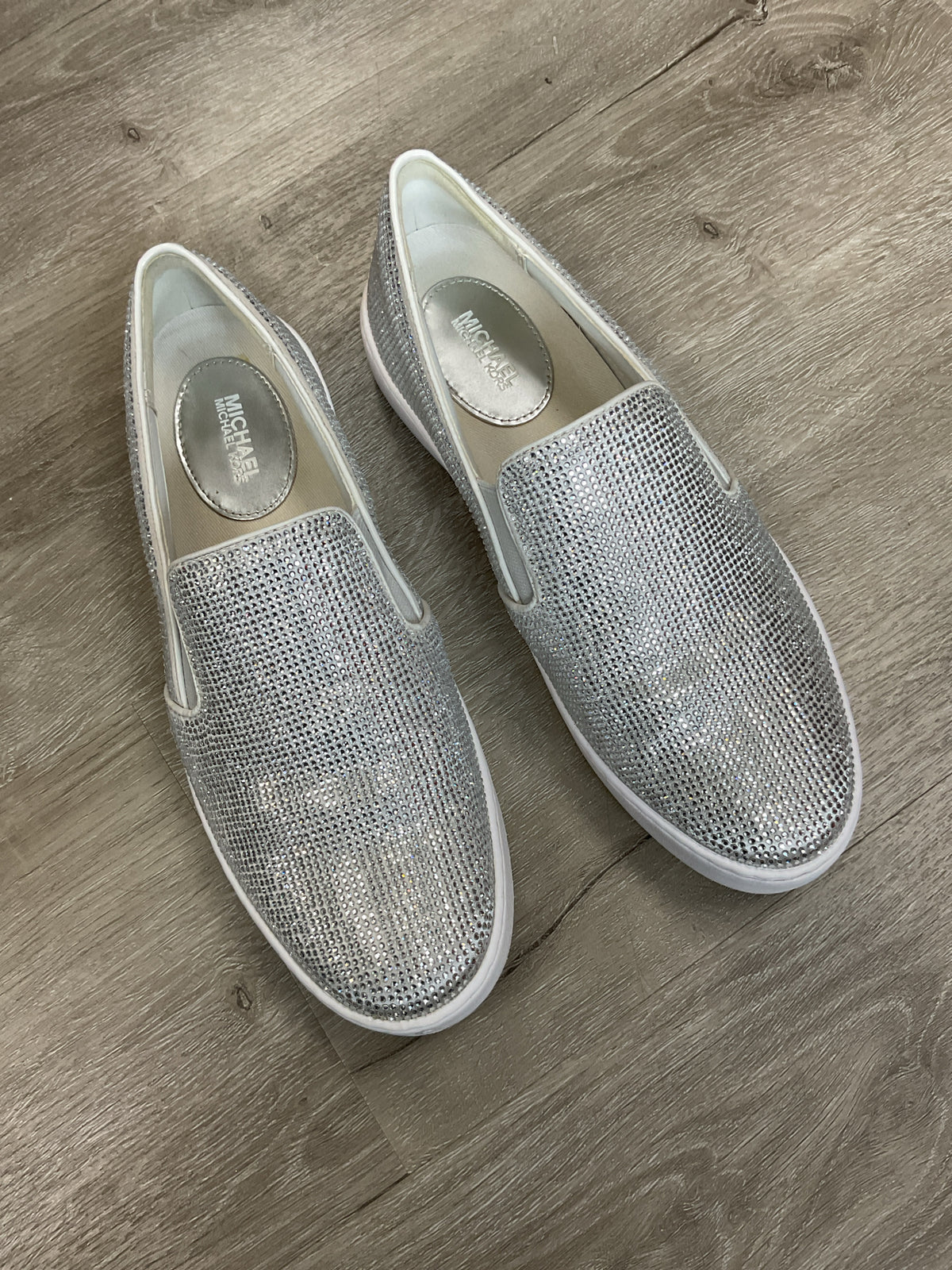 Michael Kors 8.5 Silver shoes Rhinestone slip on