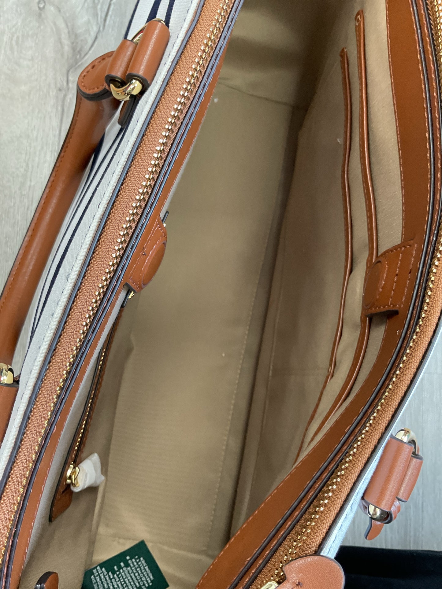 Ralph Lauren Purse New Beverley Zim Satchel Navy & White Striped & Leather