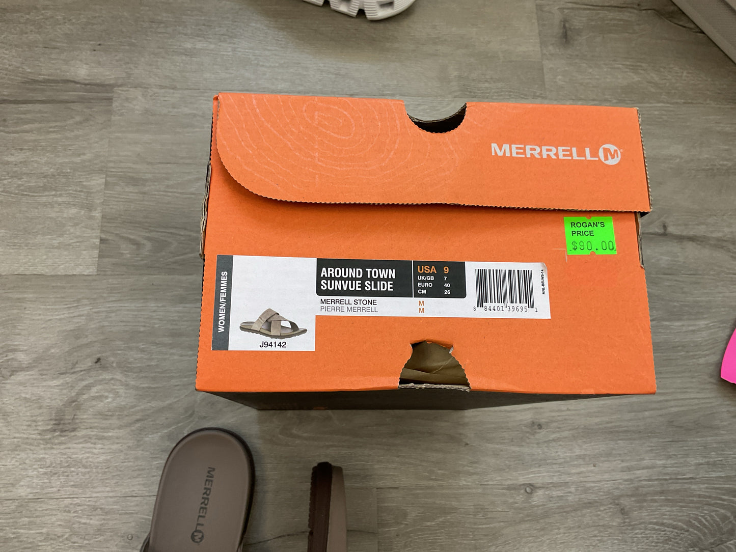 Merrell 9 Taupe Sandals Sunvue slides in box