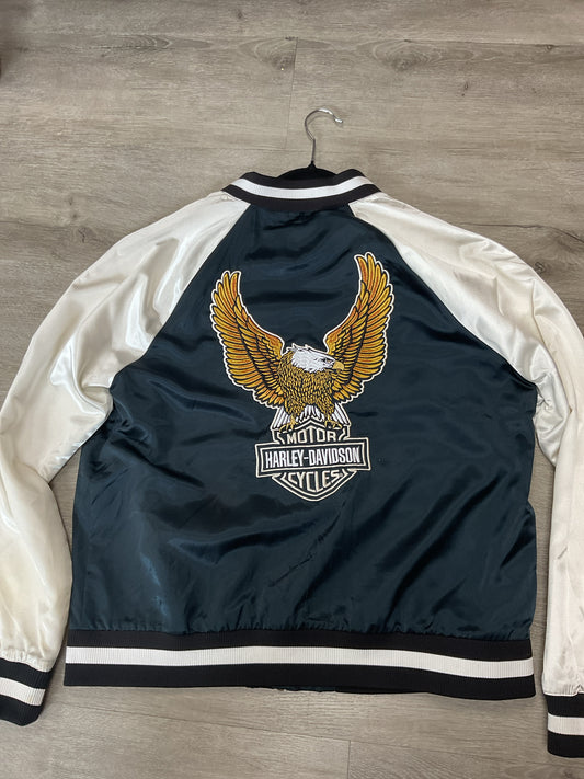 Harley Davidson Size XL Black jacket Ladies satin embroidered eagle on back