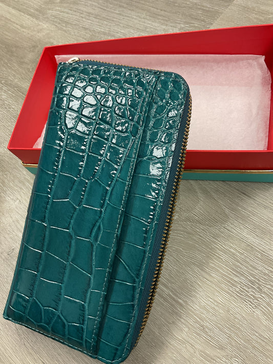 Kate Spade Wallet patent croco teal zip around