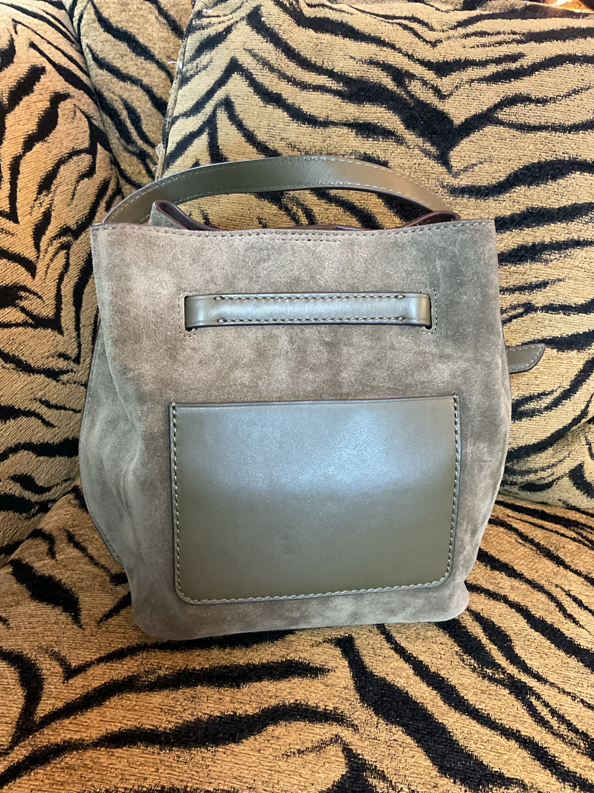 Michael Kors Purse Hamilton Legacy Bag like new olive green suede gold hardware