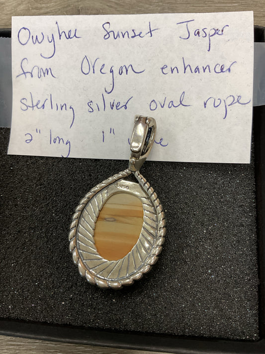 Sterling Silver Brooch Owyhu Sunset Jasper oval rope trim