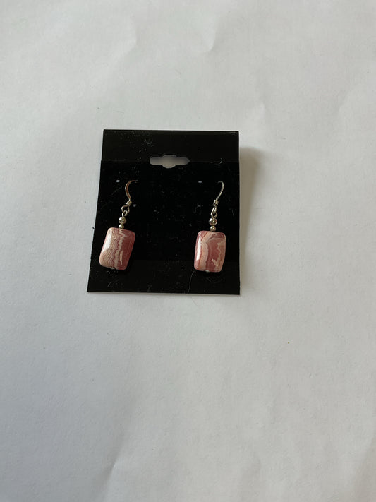 Sterling Silver Earrings 1 3/8" rhodonite