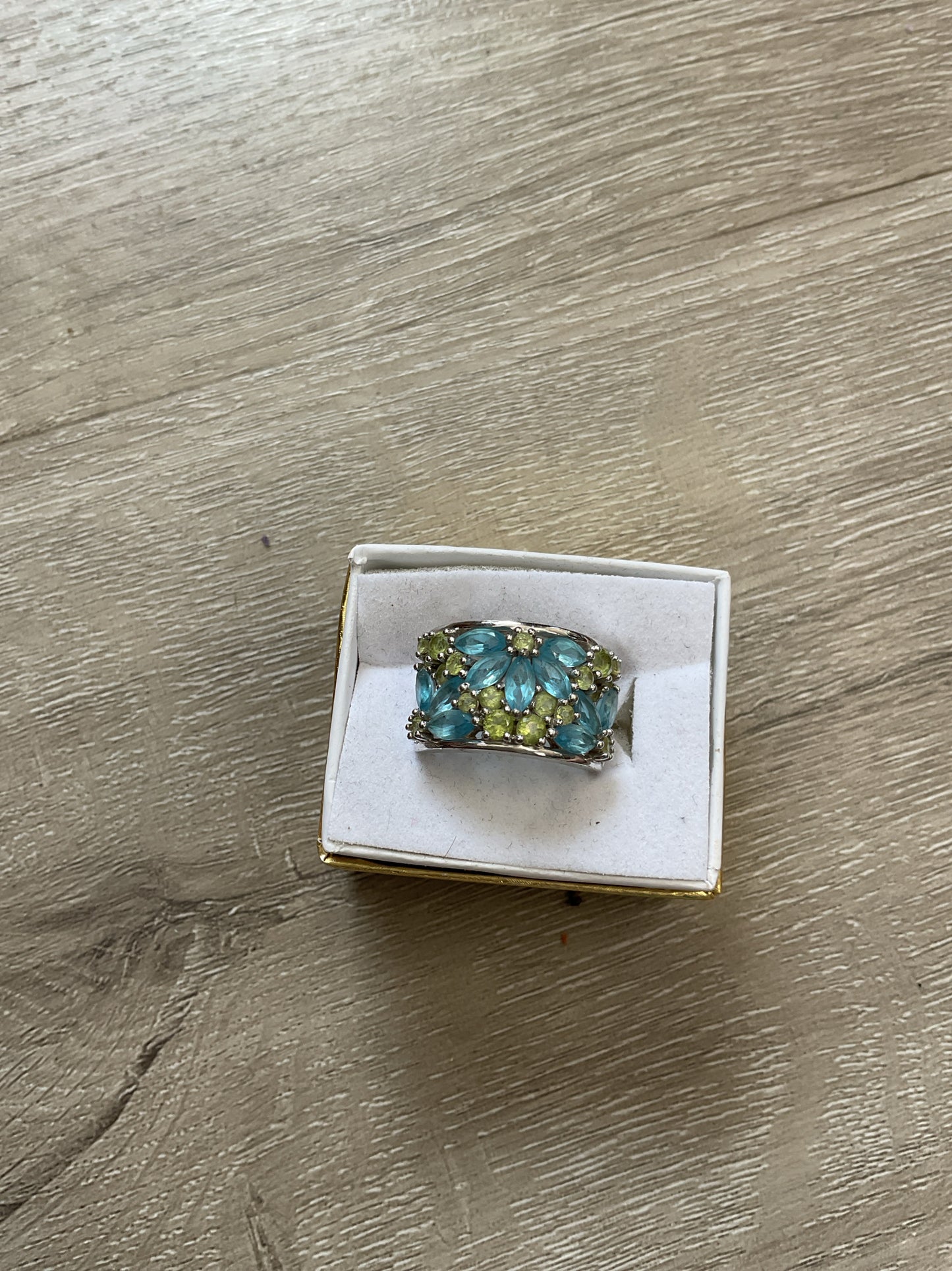 Sterling Silver Ring blue topaz and citrine gemstone 925